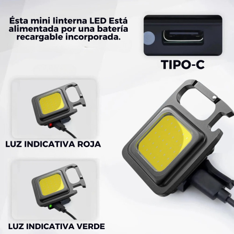 MINI LINTERNA LED 6 en 1 con Altísima potencia de alta calidad premium, 4 intensidades de brillo y carga USB.